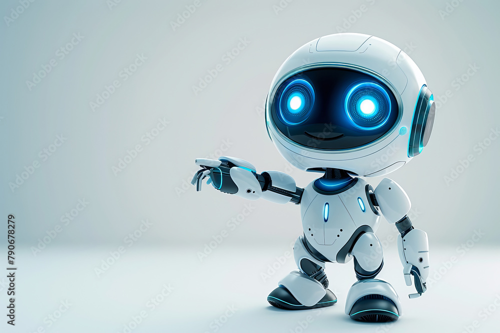 Friendly Futuristic Robot with Glowing Blue Eyes Friendly Futuristic Robot with Glowing Blue Eyes