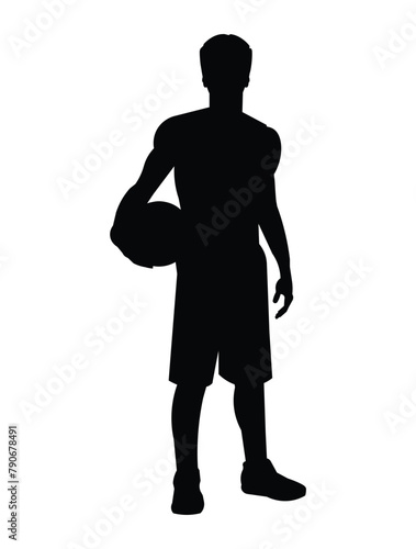 Basketball player black silhouette stands with the ball straight