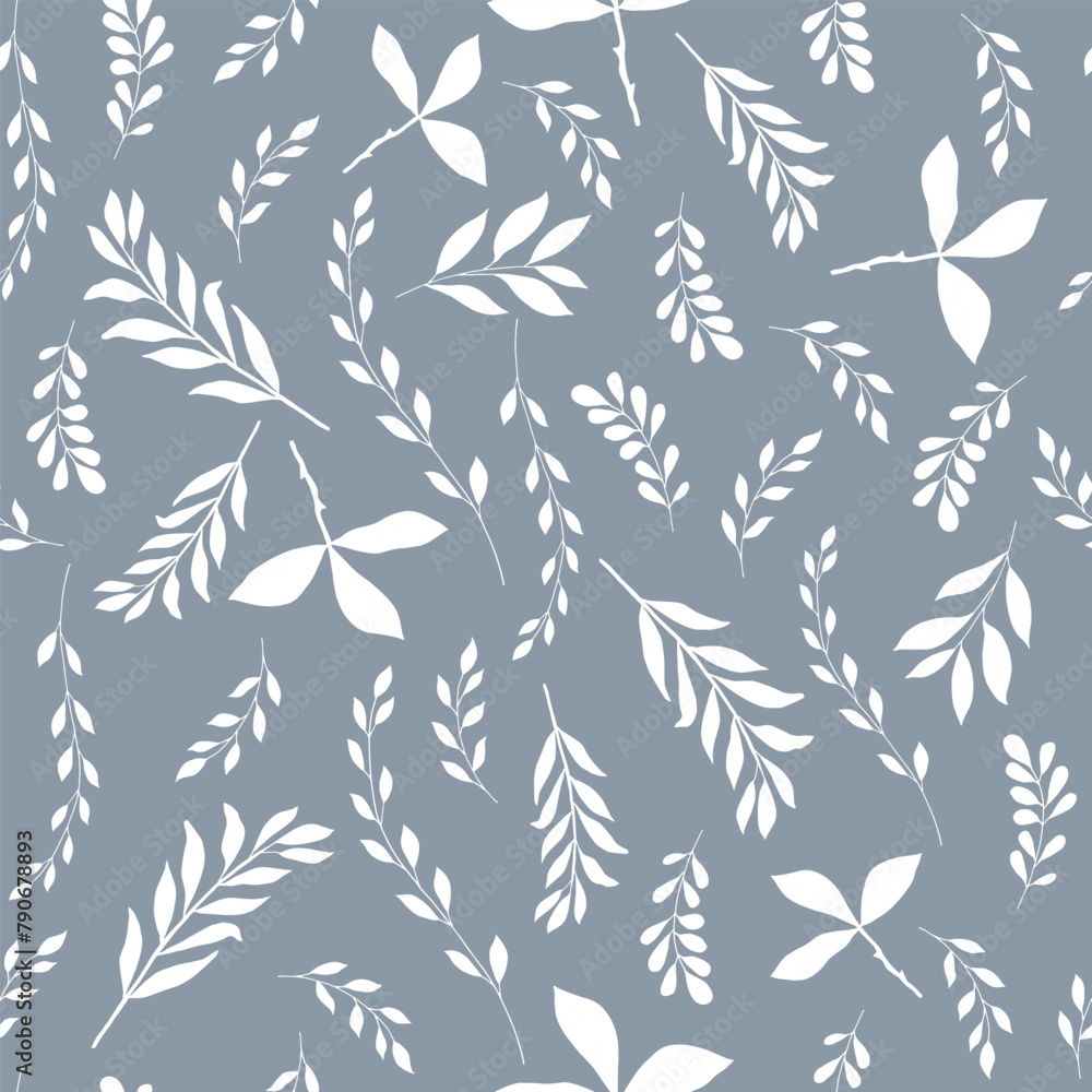Seamless pattern with big white leaves. Hand-drawn vector illustration for wallpaper, background, templates. 