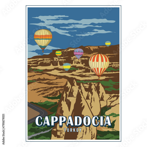 Cappadocia Turkey vintage poster design style vector illustration
