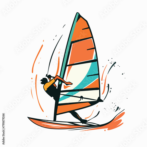 Wind surfing in cartoon, doodle style. Image for t-shirt, web, mobile apps and ui. Isolated 2d vector illustration in logo, icon, sketch style, Eps 10. AI Generative