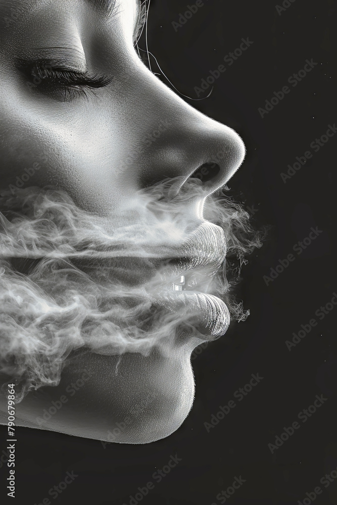 human with cloud close-up face woman