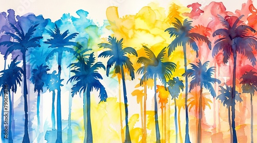 An illustration of palm trees swaying in the breeze conjures visions of tropical vacation bliss and sun-kissed relaxation.