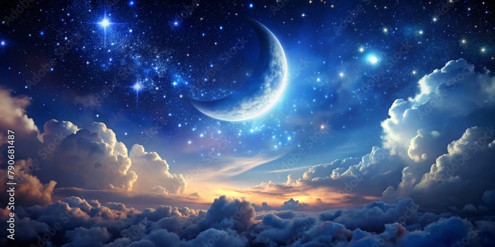Night sky with clouds and moon. AI generated Night sky with clouds and moon. AI generated