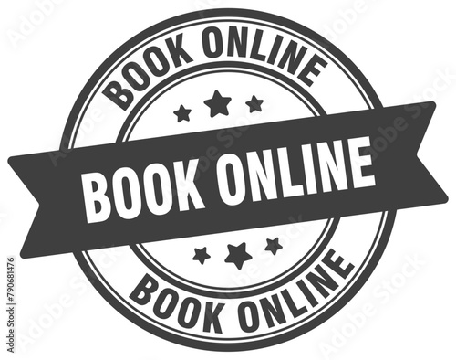 book online stamp. book online label on transparent background. round sign