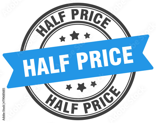 half price stamp. half price label on transparent background. round sign