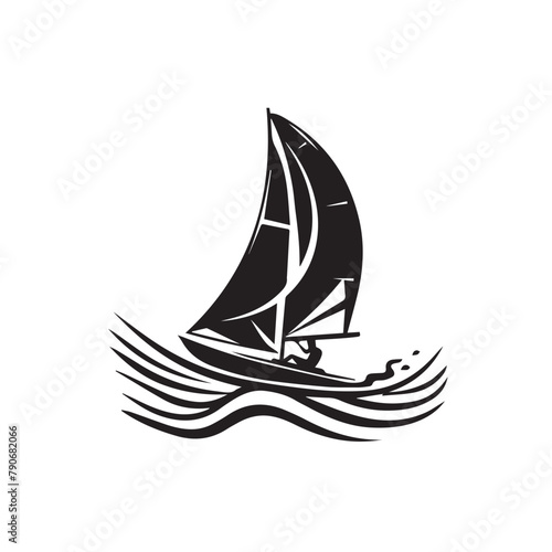 Wind surfing in cartoon, doodle style . Image for t-shirt, web, mobile apps and ui. Isolated 2d vector illustration in logo, icon, sketch style, Eps 10, black and white. AI Generative