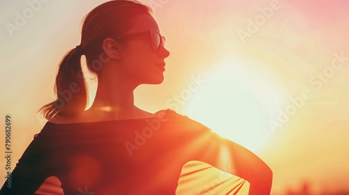 A powerful image showcasing woman empowerment, featuring a strong, independent female exuding confidence and high self-esteem, standing tall with an assertive posture.