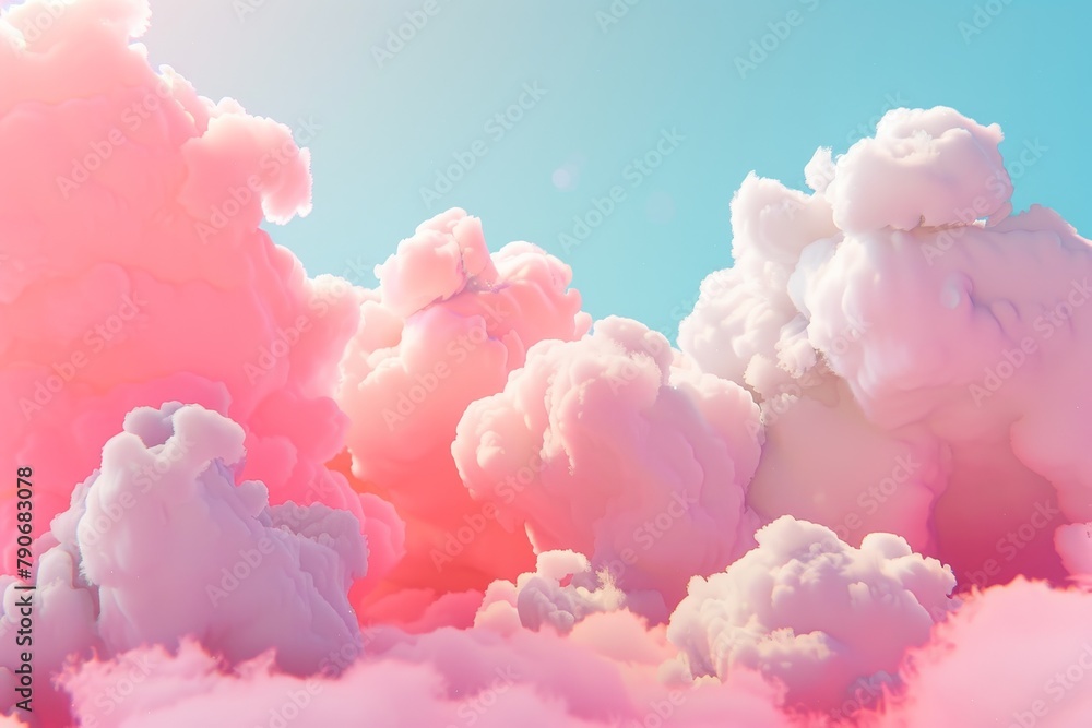 The sky is filled with fluffy colorful clouds