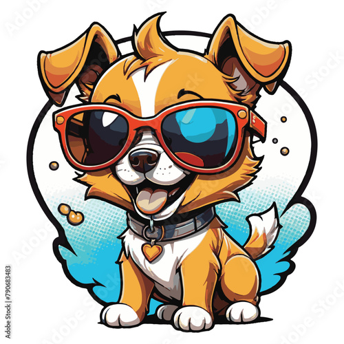 clipart vector cut out, cute little puppies with sunglasses
