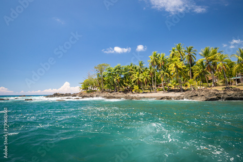 Beautiful beaches with palm trees seen from the sea, a place of dreams