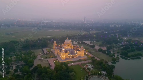 Aerial view of  Victoria Memorial is a large marble monument on the Maidan in Central Kolkata photo