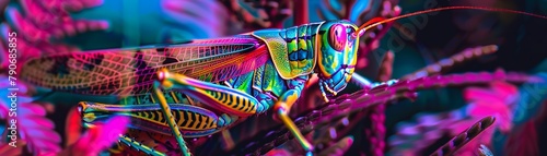 Neon grasshopper vivid digital patterns