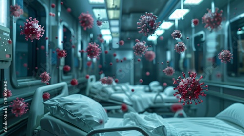 3D Hospital Airborne Virus Particle Illustration