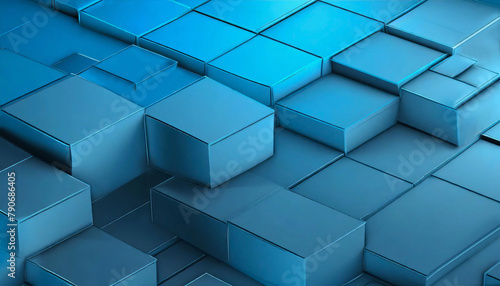 Realistic extruded blocks in clean glossy 3D cube setting Blue gradient illusion  4k 8k big screen HD wallpaper photo