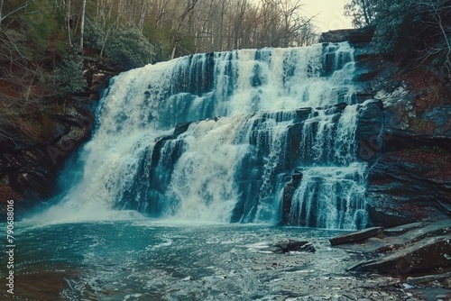 Waterfall Landscape. Upper Catabwa Falls in North Carolina Forest