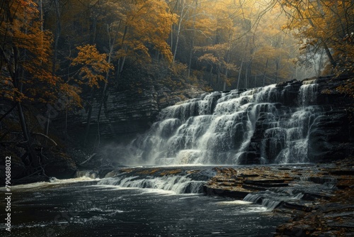 Waterfall Landscape. North Carolina's Upper Catawba Falls in Mountain Forest photo