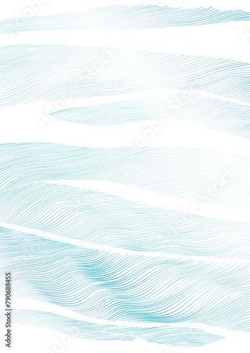 Hand drawn wave element with abstract art pattern vector. line decoration with black and white banner design, flyer or presentation in vintage style. Ocean sea elements. Mountain landscape background © Marukopum