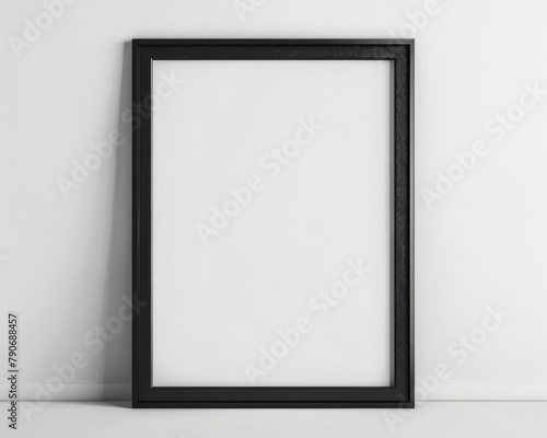 Frame Modern. Black Wooden Picture Frame Isolated on White Wall