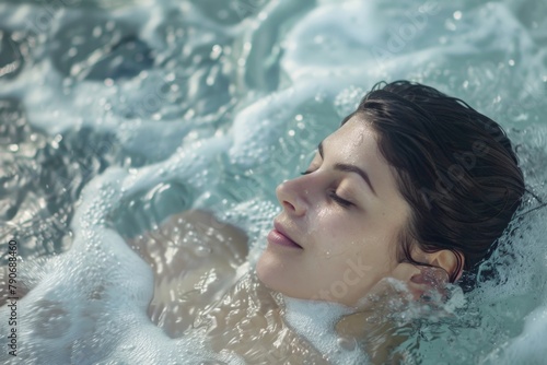 Health Spa Retreat: Young Woman Relaxing in Whirlpool Tub for Ultimate Relaxation and Wellness