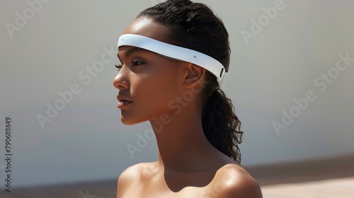 A woman wearing a white Muse headband.