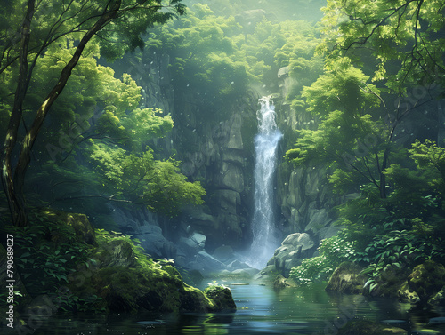A hidden waterfall deep in a lush forest © OHMAl2T