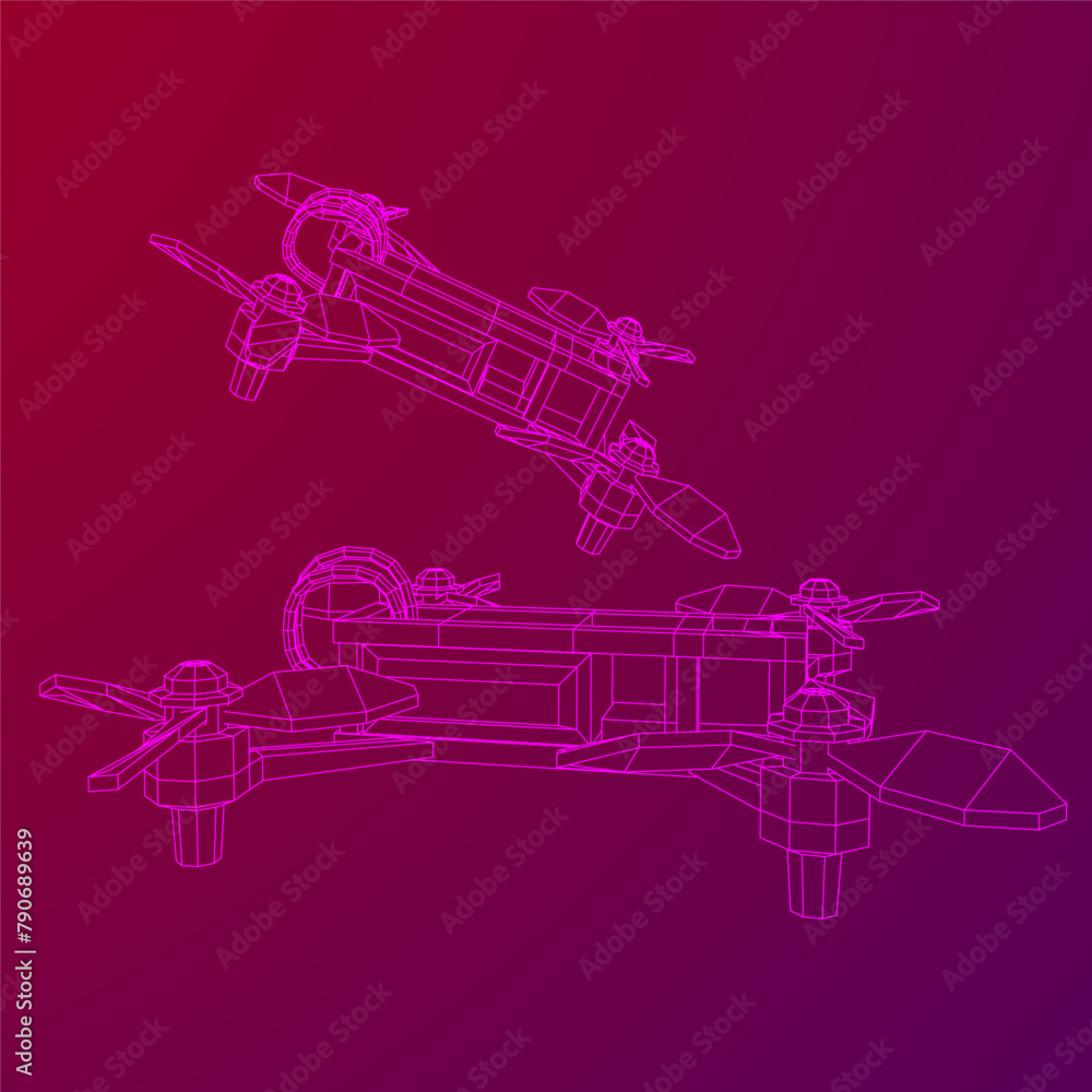 Obraz premium FPV Drone Racing freestyle sport flight. Hobby toys. Wireframe low poly mesh vector illustration.