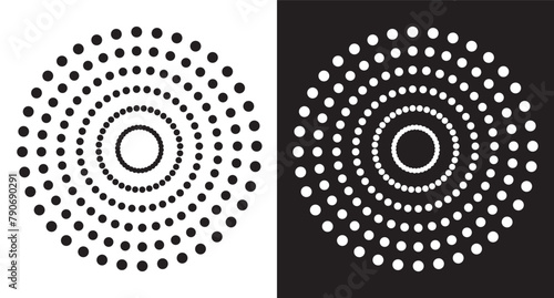 Halftone dots pattern effect. Abstract dotted background. Black and white dots.  Vintage sunburst background with dots.  halftone stars,  Halftone vector object