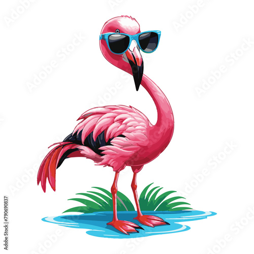 clipart vector ioslation, cute flamingo with sunglasses