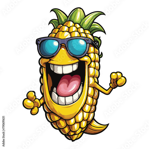 clipart vector isolation, funny corn mascot with glasses