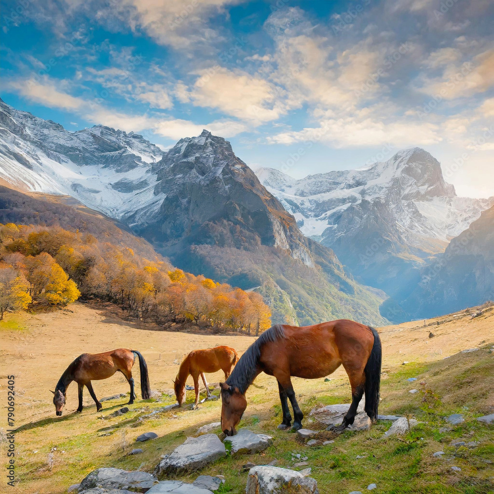 Obraz premium horses on the mountain