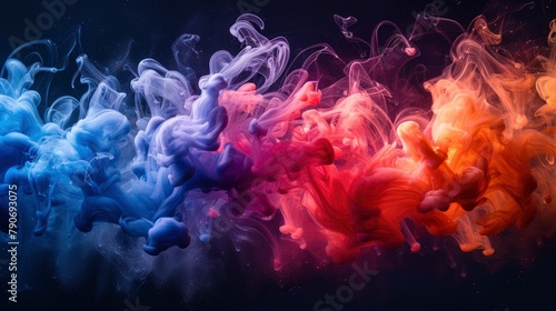 Colorful ink clouds on black background, colorful smoke in water, color explosion, paint droplets swirling together, vibrant colors, color palette, color swatches © Photo Designer 4k