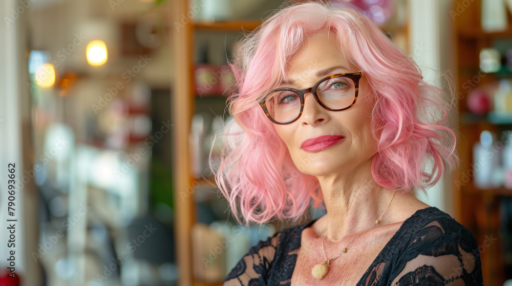 Elderly woman with stylish trendy haircut Elderly woman with stylish trendy haircut