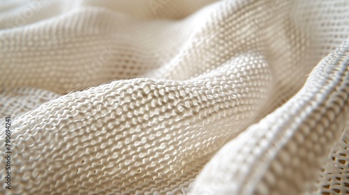 Close-up view of the weaving mesh structure. White and gray, rough surface