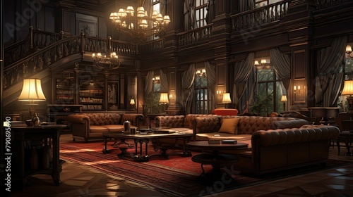 Interior of a hotel. AI generated art illustration.