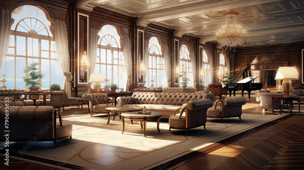 Interior of a hotel. AI generated art illustration. Interior of a hotel. AI generated art illustration.