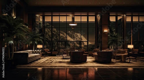 Interior of a hotel. AI generated art illustration.