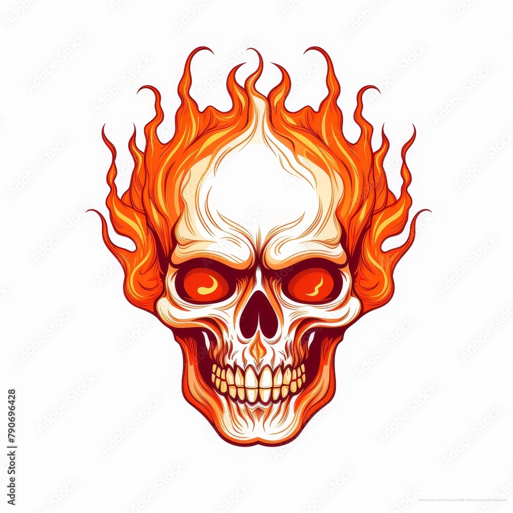 A skull with flames coming out of its forehead A skull with flames coming out of its forehead