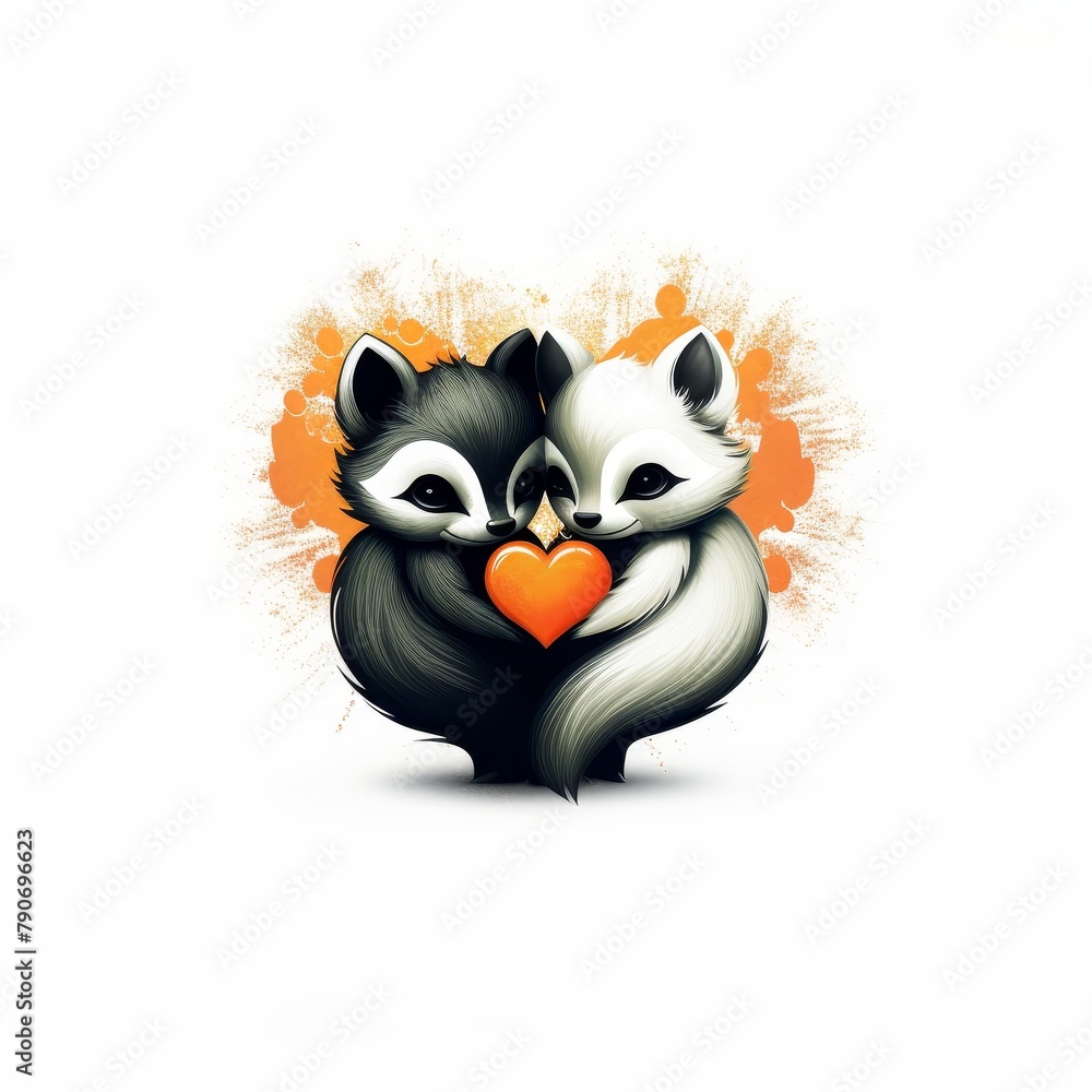 Two raccoons holding a heart in their paws Two raccoons holding a heart in their paws