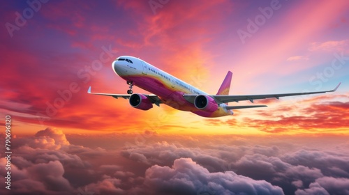 A plane soars through the clouds  embarking on a journey of endless adventure and boundless exploration across the sky.