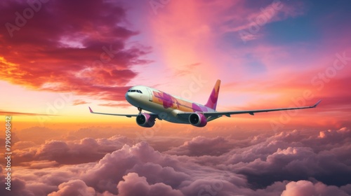 A plane soars through the clouds, embarking on a journey of endless adventure and boundless exploration across the sky.