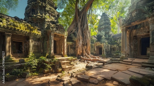 Εκτύπωση καμβά Ancient temples in Cambodia, such as Angkor Wat and Bayon, are renowned for their majestic architecture and intricate carvings, showcasing the rich cultural and historical heritage of the country