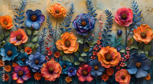Encaustic Elegance: Textured Watercolor Floral Garden with Layered Pigments