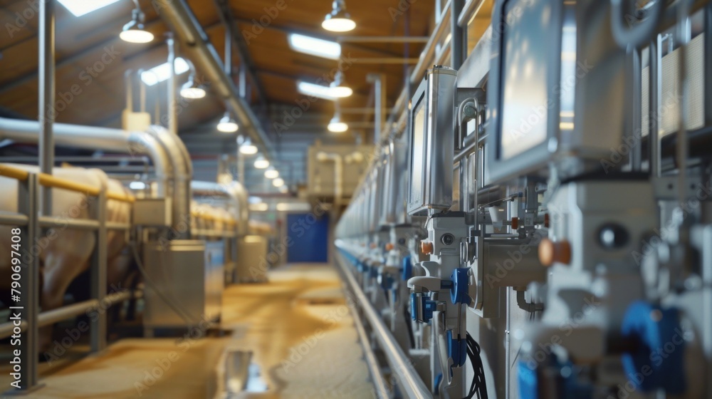 Dairy farms in the digital age employ automated milking machines and advanced monitoring systems to ensure efficient milk production and cow health. Dairy farms in the digital age employ automated milking machines and advanced monitoring systems to ensure efficient milk production and cow health.