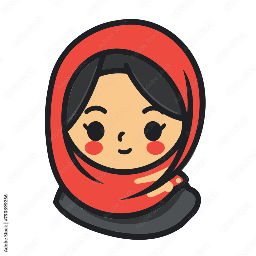 Fototapeta premium Minimalistic logo illustration of a muslim girl on a white background, cute and comical.