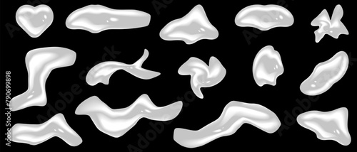Set of trend Chrome Y2K Liquid element isolated black background. Collection of Metallic Fluid symbols. Artostic vector aesthetic can used Web and Social Media design. EPS 10