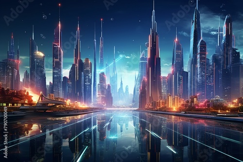 A 3D rendered scene of a vibrant futuristic cityscape  glowing with neon lights and imaginative architecture  perfect for desktop wallpapers  ultra HD digital photography
