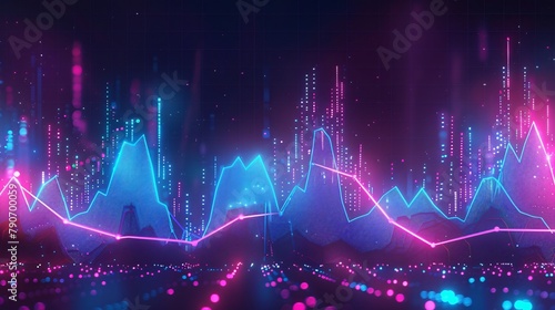 an artistic portrayal of business economics through neon-infused charts. Capture the essence of growth and decline analytics against an abstract neon background photo