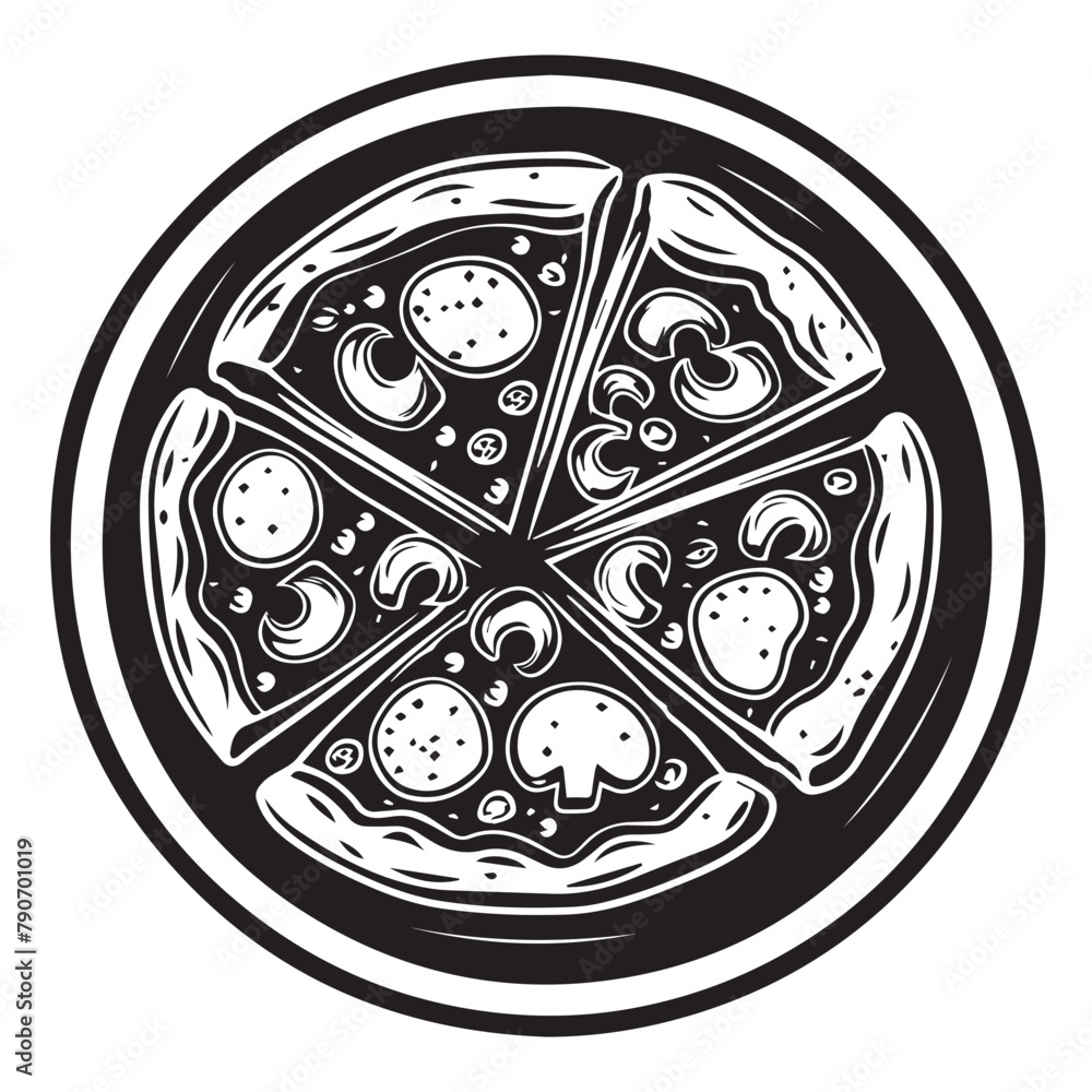 Pizza in cartoon, doodle style . Image for t-shirt, web, mobile apps and ui. Isolated 2d vector illustration in logo, icon, sketch style, Eps 10, black and white. AI Generative