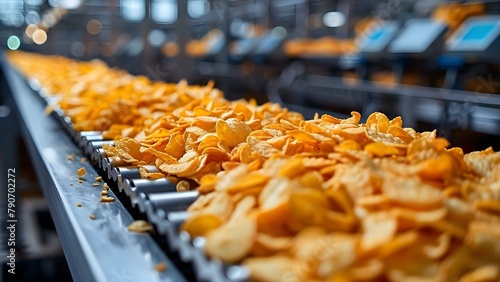 Automation in Snack Production: The Rhythm of Potato Chips Packaging. Concept Snack Production, Automation, Potato Chips, Packaging, Food Industry